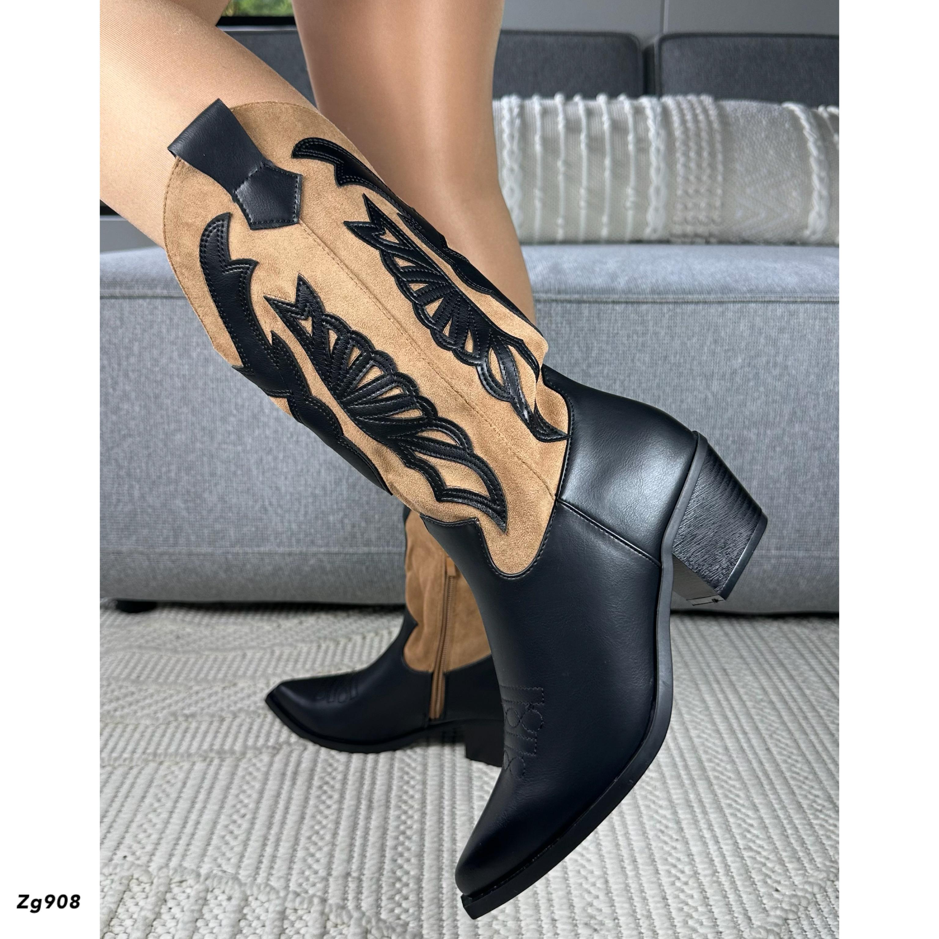 Bota texana negro y café tacon 5cm A9989 C-20
